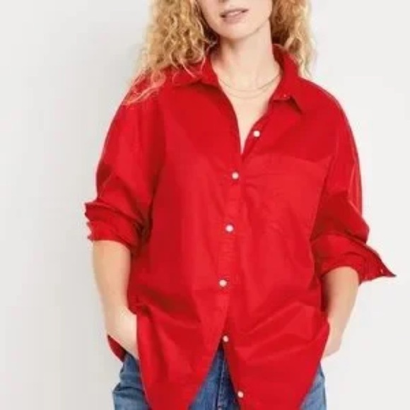 Old Navy Tops - Old Navy Red Boyfriend Shirt sz L Tall NWT